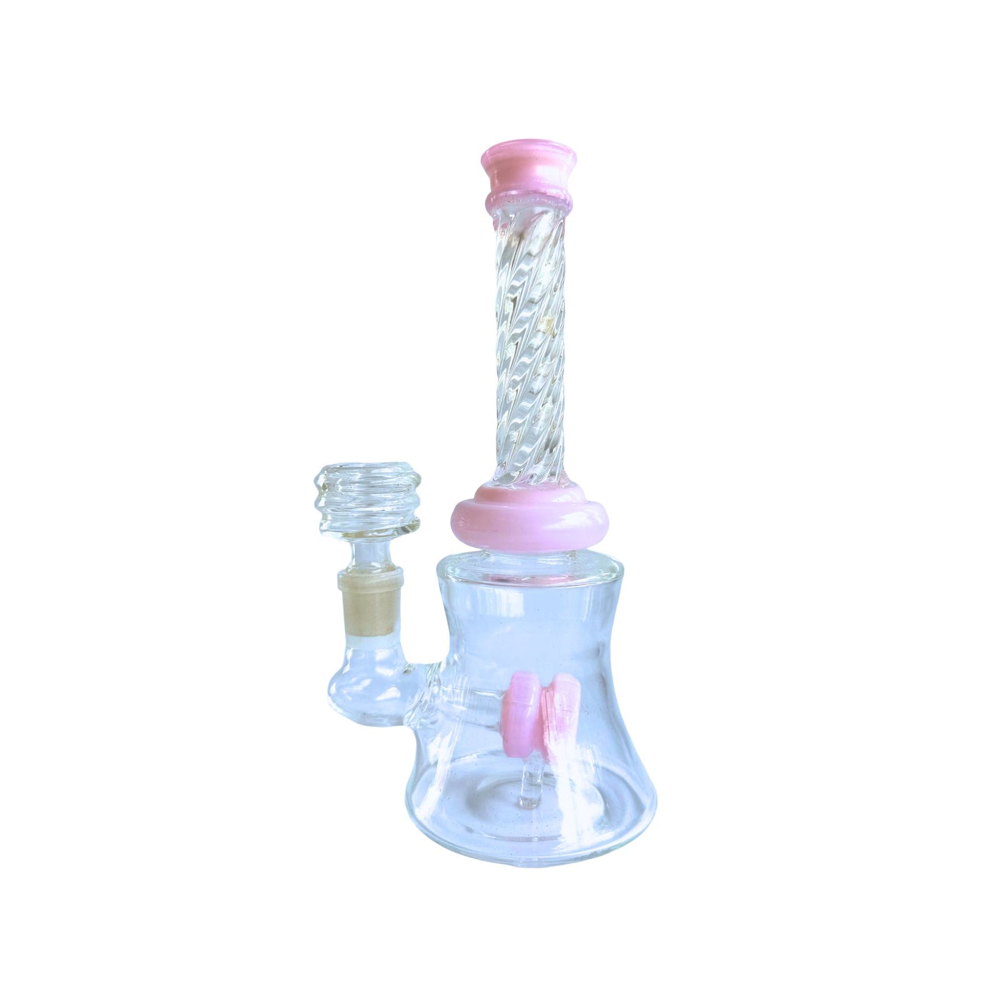 7-Inch Clear and Pink Glass Bong - High-Gloss Borosilicate with Disc Percolator