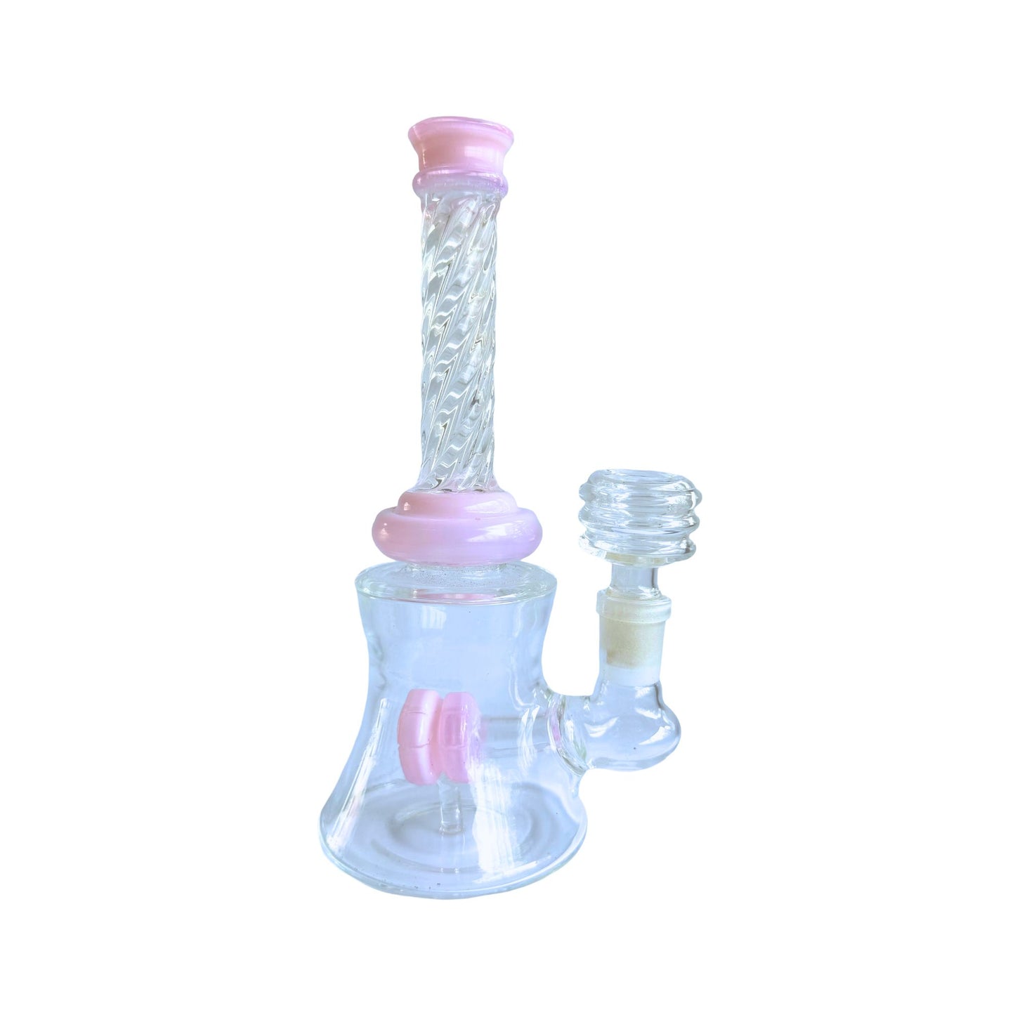 7-Inch Clear and Pink Glass Bong - High-Gloss Borosilicate with Disc Percolator