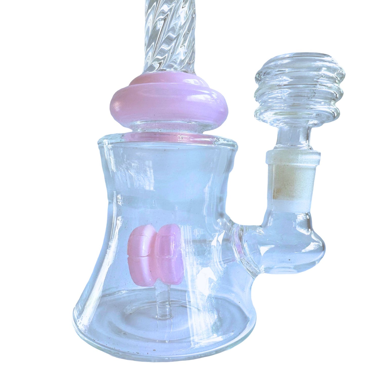 7-Inch Clear and Pink Glass Bong - High-Gloss Borosilicate with Disc Percolator