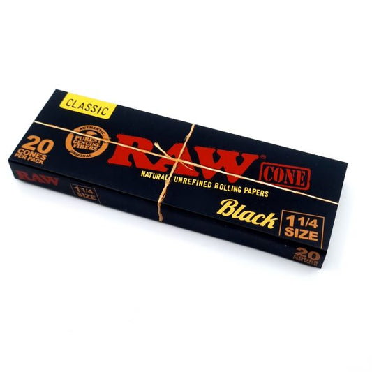 RAW Black 1 1/4 Size Pre-Rolled Cones
