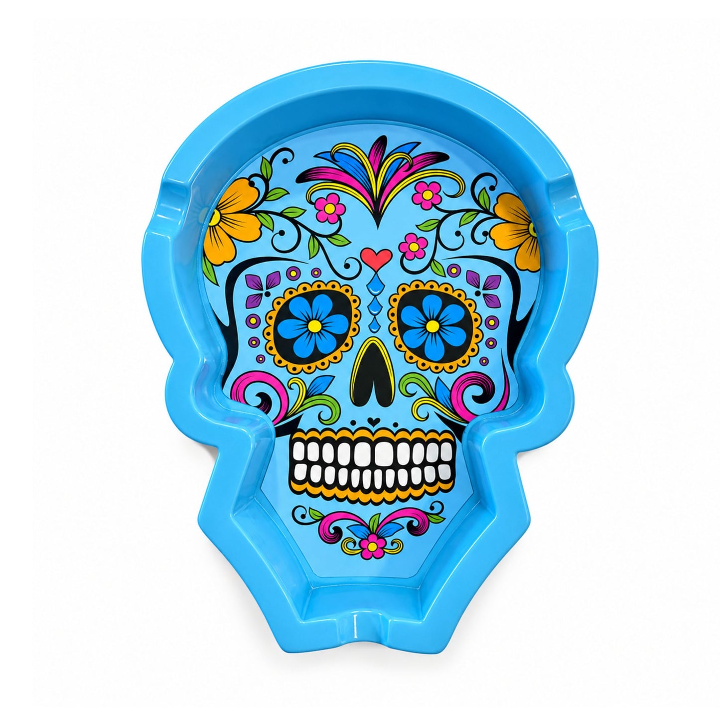 Resin Sugar Skull Ashtray - Blue