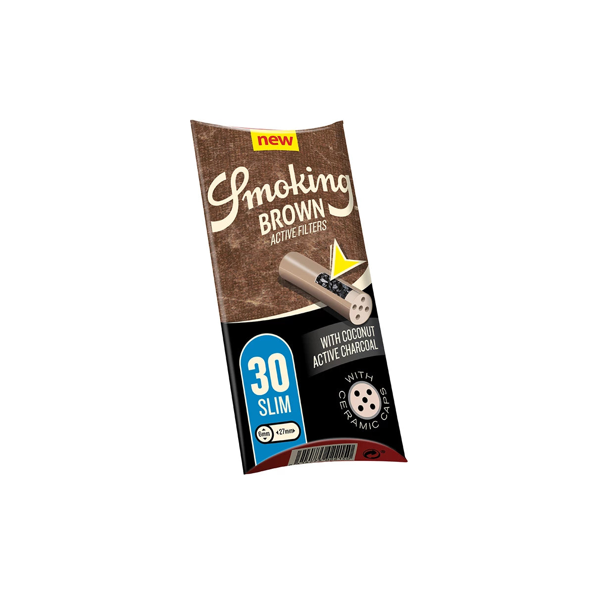 SMOKING Brown Activated Charcoal Filters 6mm x 27mm - Pack of 30