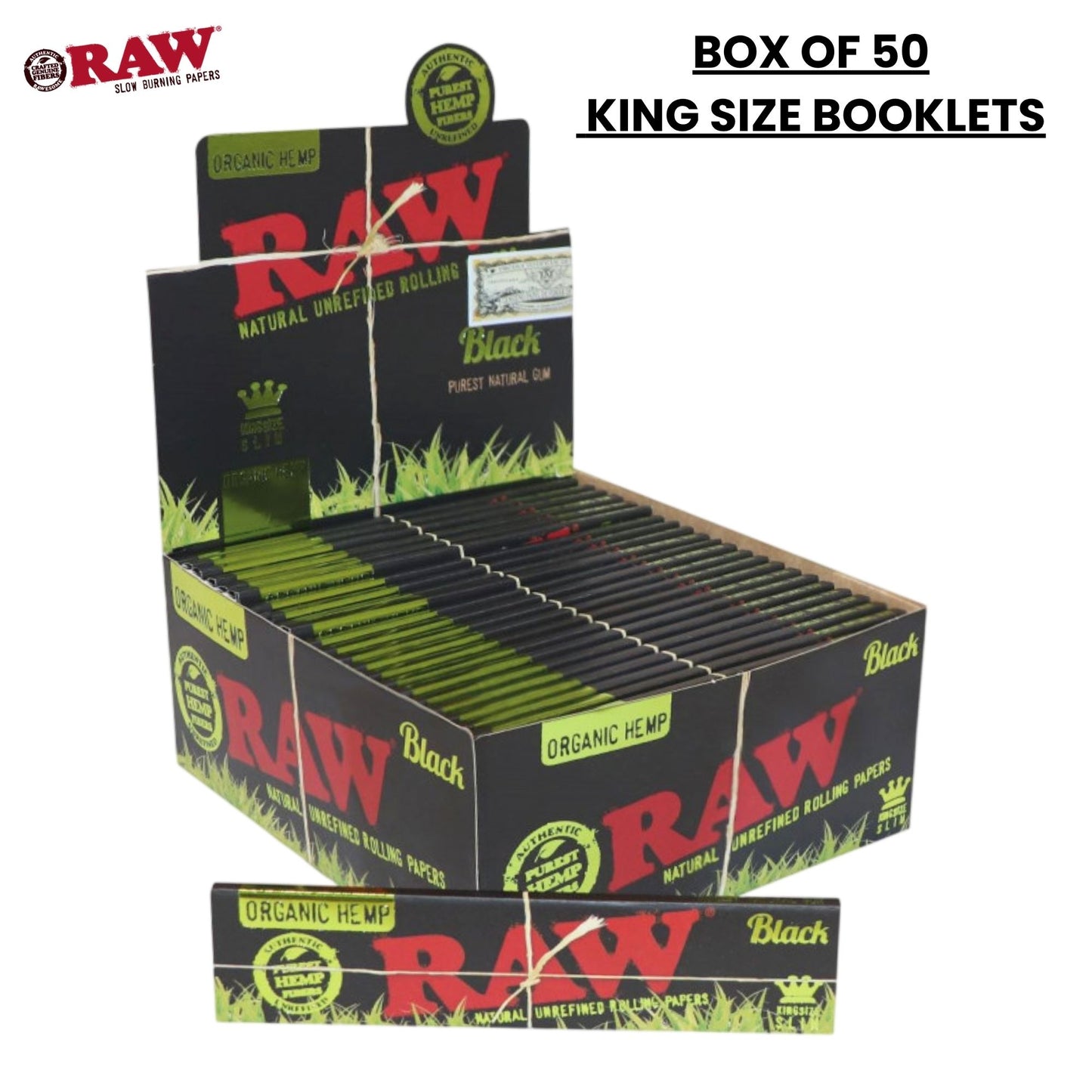 Raw Black Organic Hemp King Size Rolling Paper Full Box