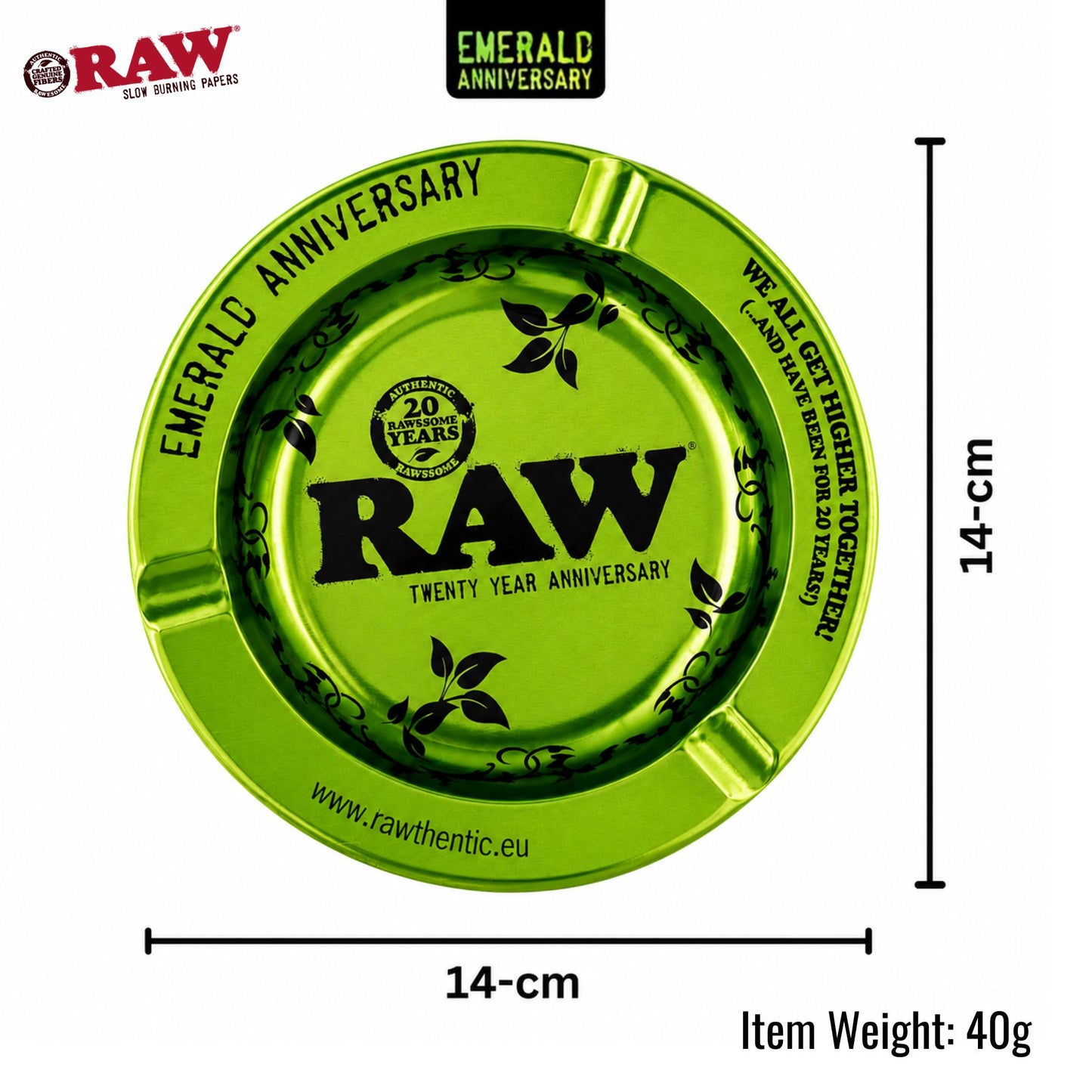RAW Emerald Metal Ashtray- Dimension