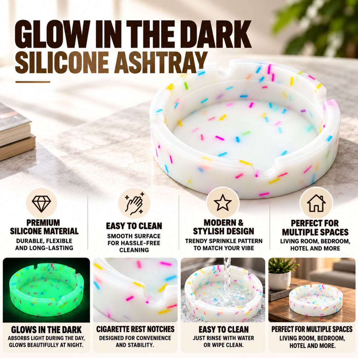 Silicone Ashtray Glow In Dark