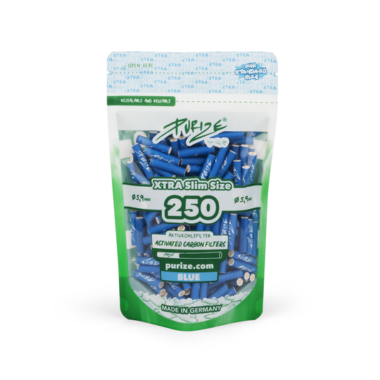 PURIZE Blue Xtra Slim 6mm Filters Pack of 250 Front