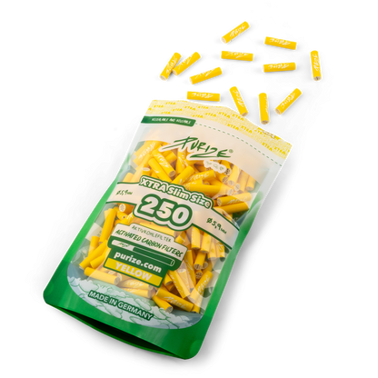 PURIZE Yellow Xtra Slim 6mm Filters Pack of 250 Open Pack