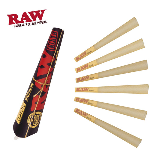 RAW Black 1 1/4 Size Pre-Rolled Cones - Pack of 6