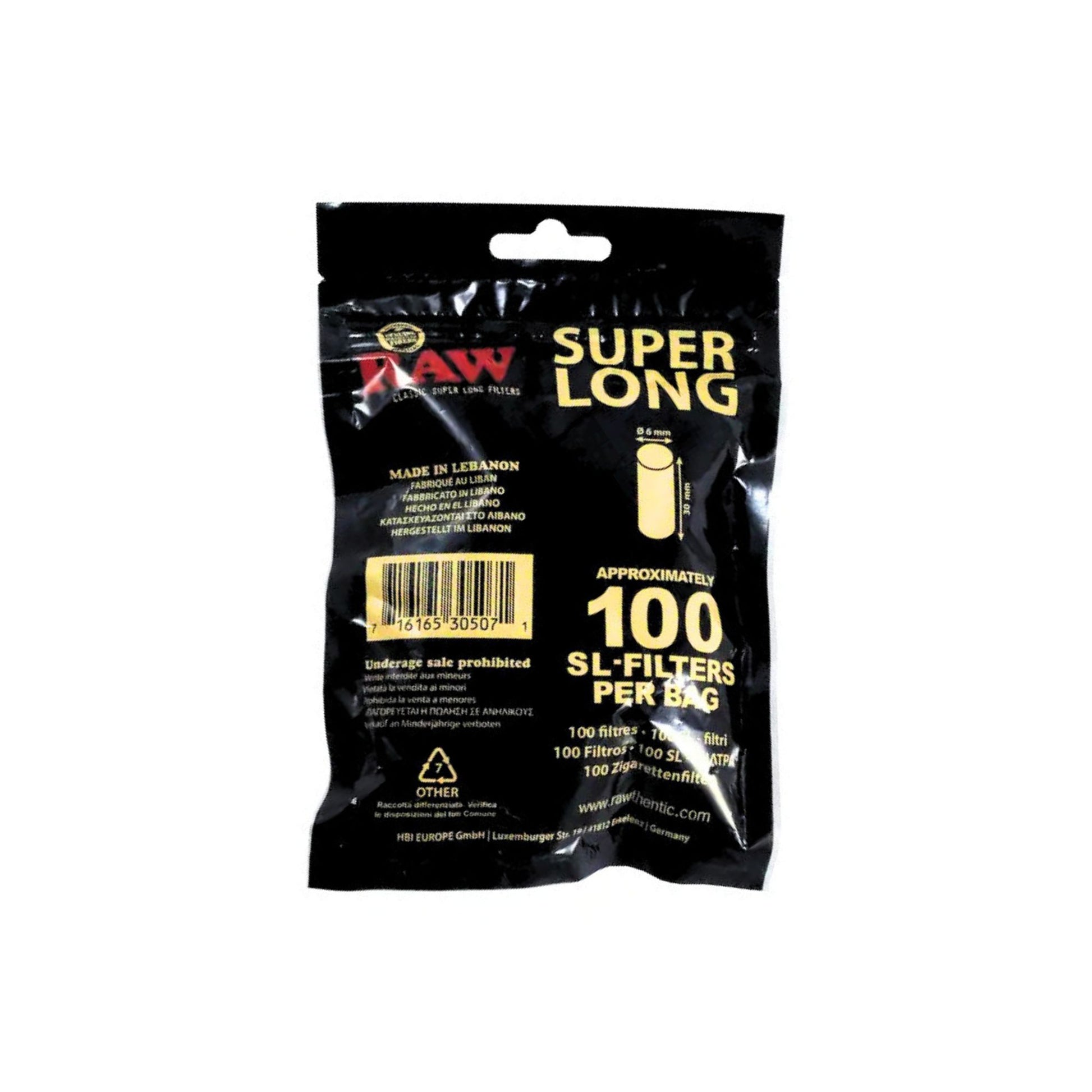 RAW Super Long Filters 6mm x 30mm - 100 Filters Back