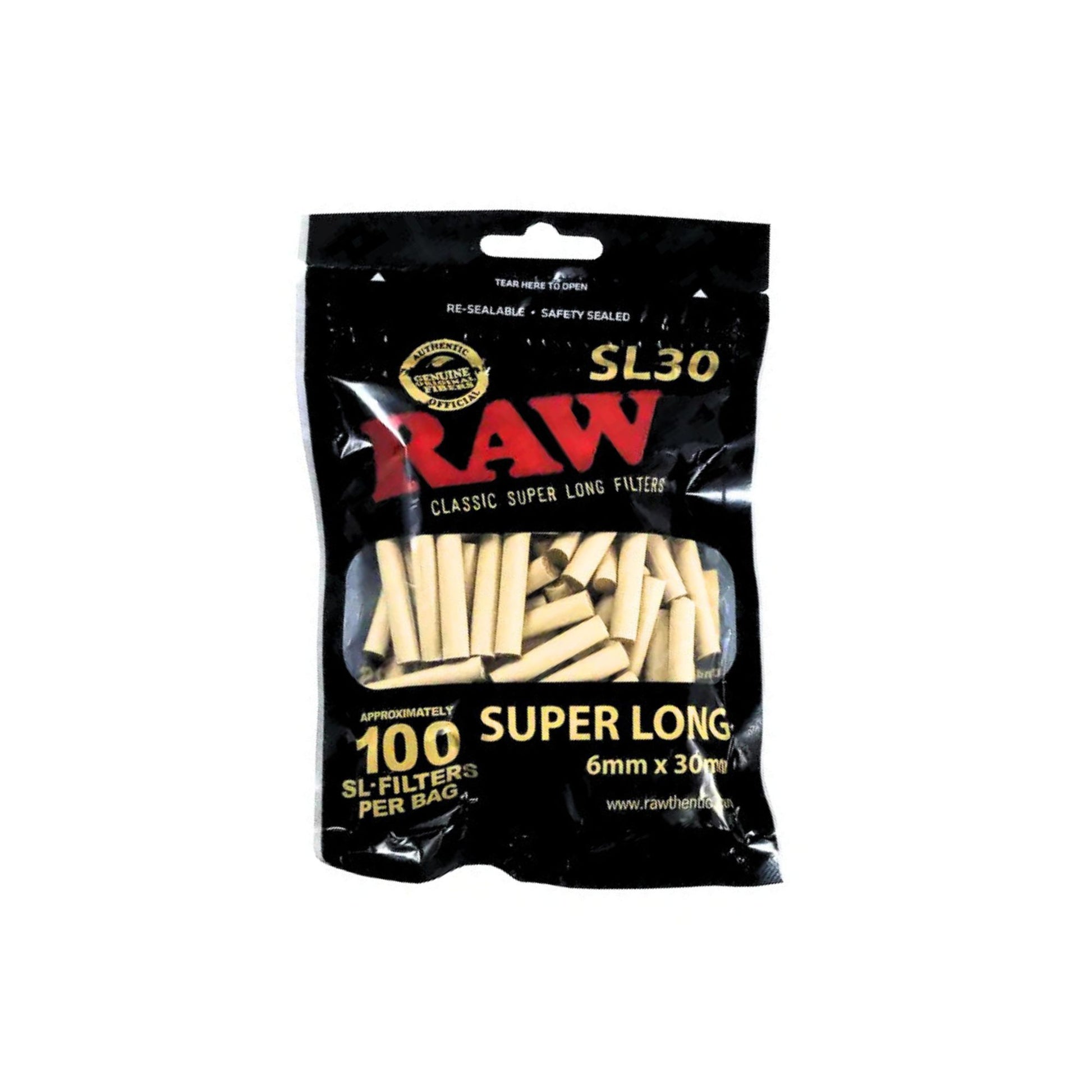 RAW Super Long Filters 6mm x 30mm - 100 Filters Front