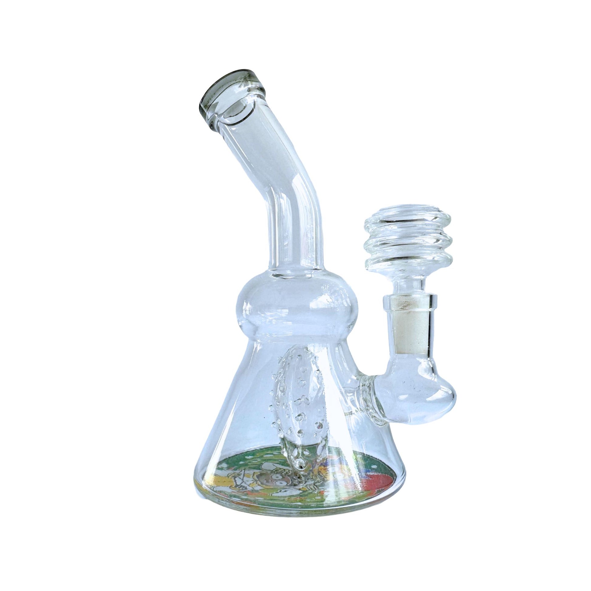 7-Inch Clear Glass Bong - Rick and Morty Design with Blue Accents