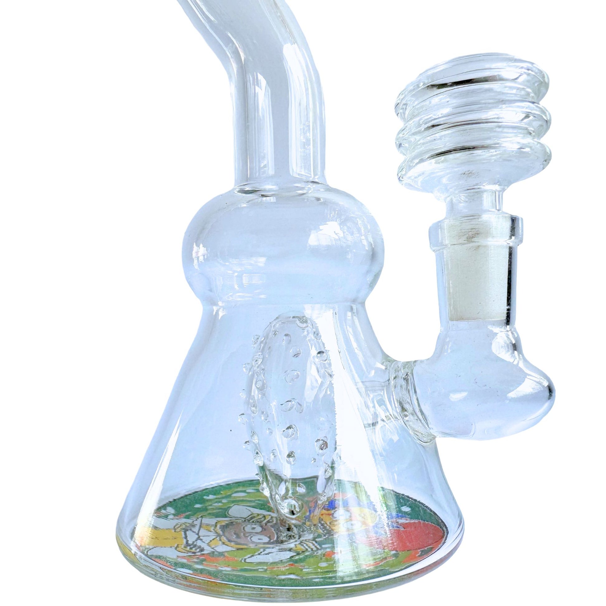 7-Inch Clear Glass Bong - Rick and Morty Design with Blue Accents