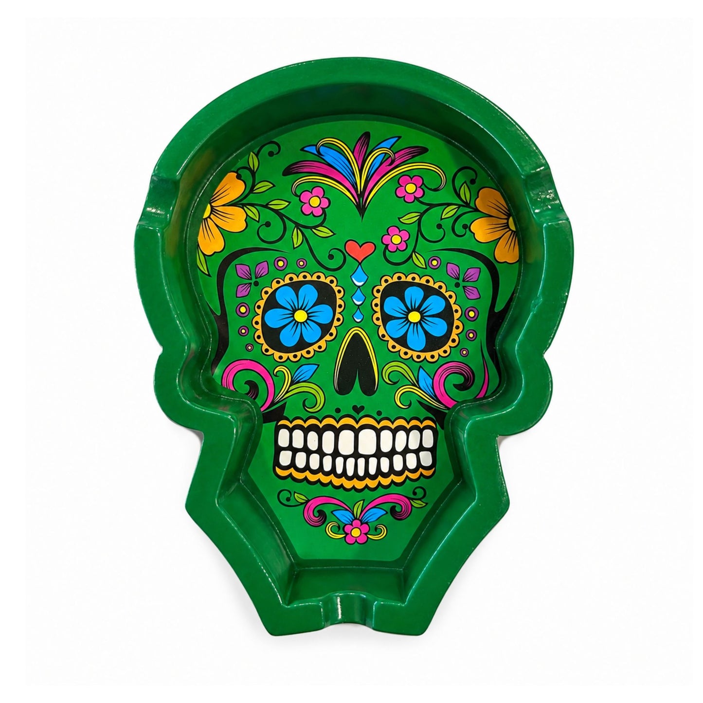  Resin Sugar Skull Ashtray - Green