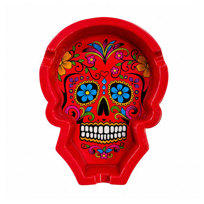 Resin Sugar Skull Ashtray - Red 