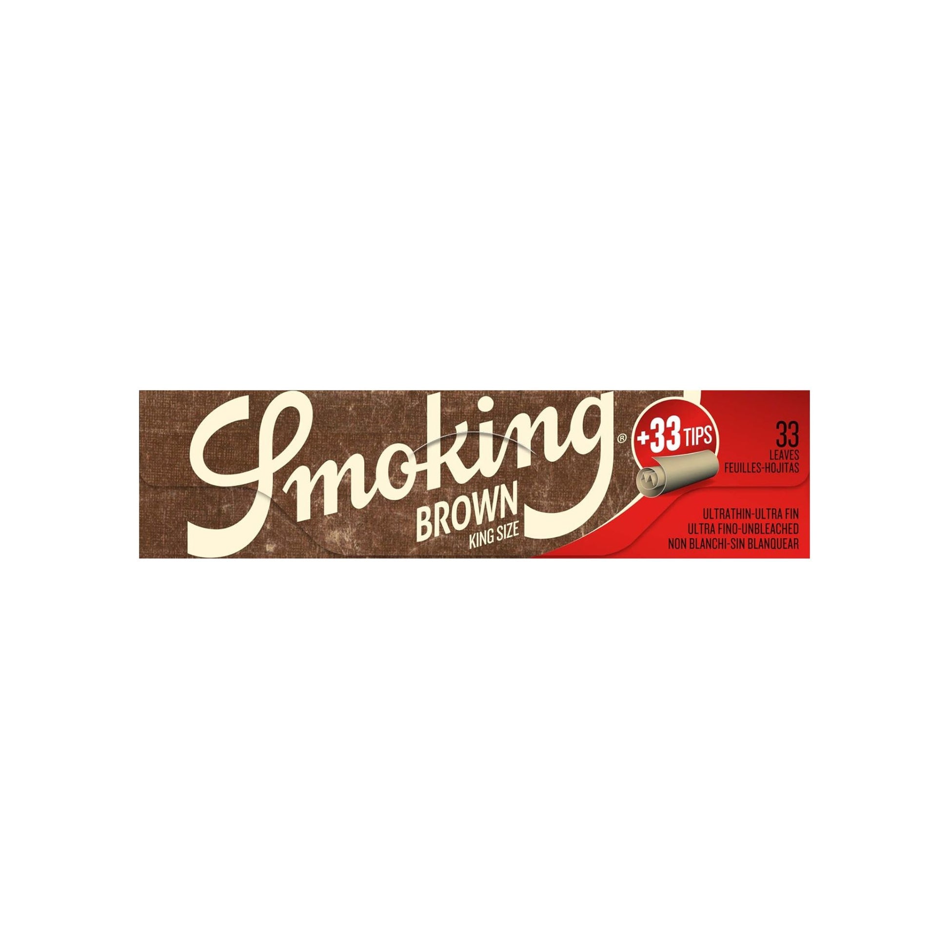 Smoking Brown King Size Rolling Paper with Tips 33 Leaves Front