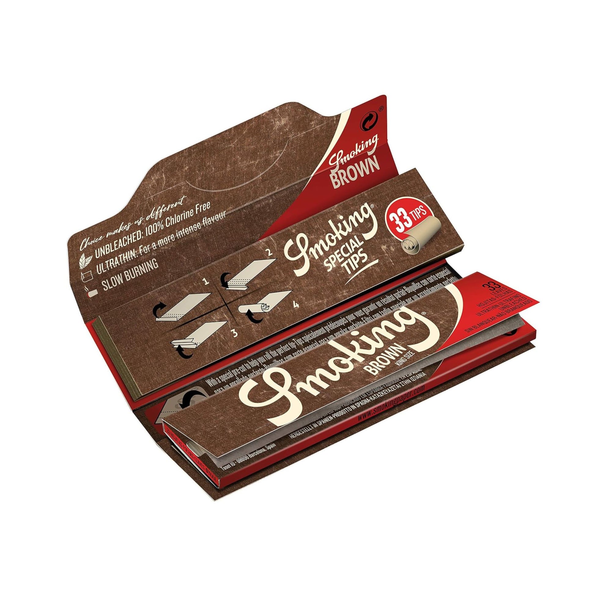 Smoking Brown King Size Rolling Paper with Tips 33 Leaves Open
