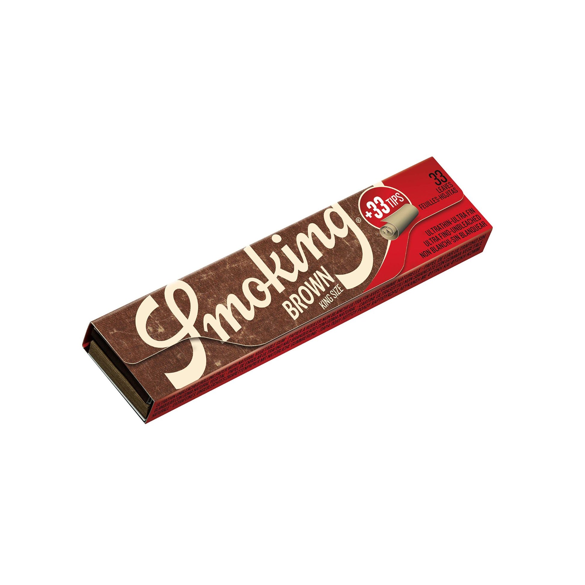 Smoking Brown King Size Rolling Paper with Tips 33 Leaves Side