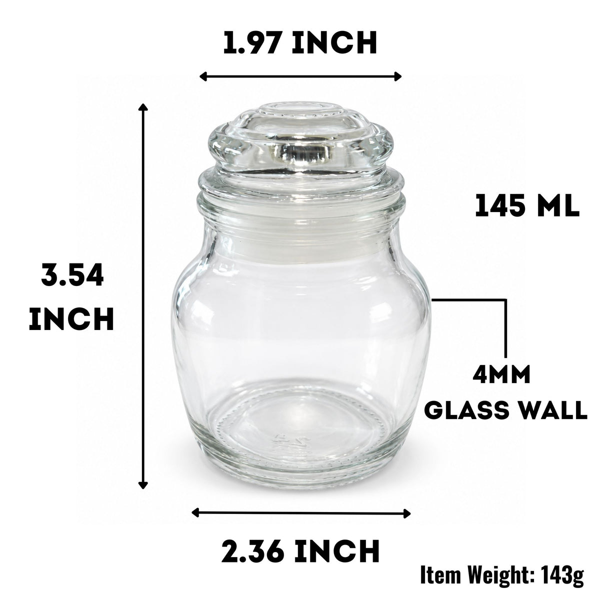Transparent Glass Storage Jar- Dimension