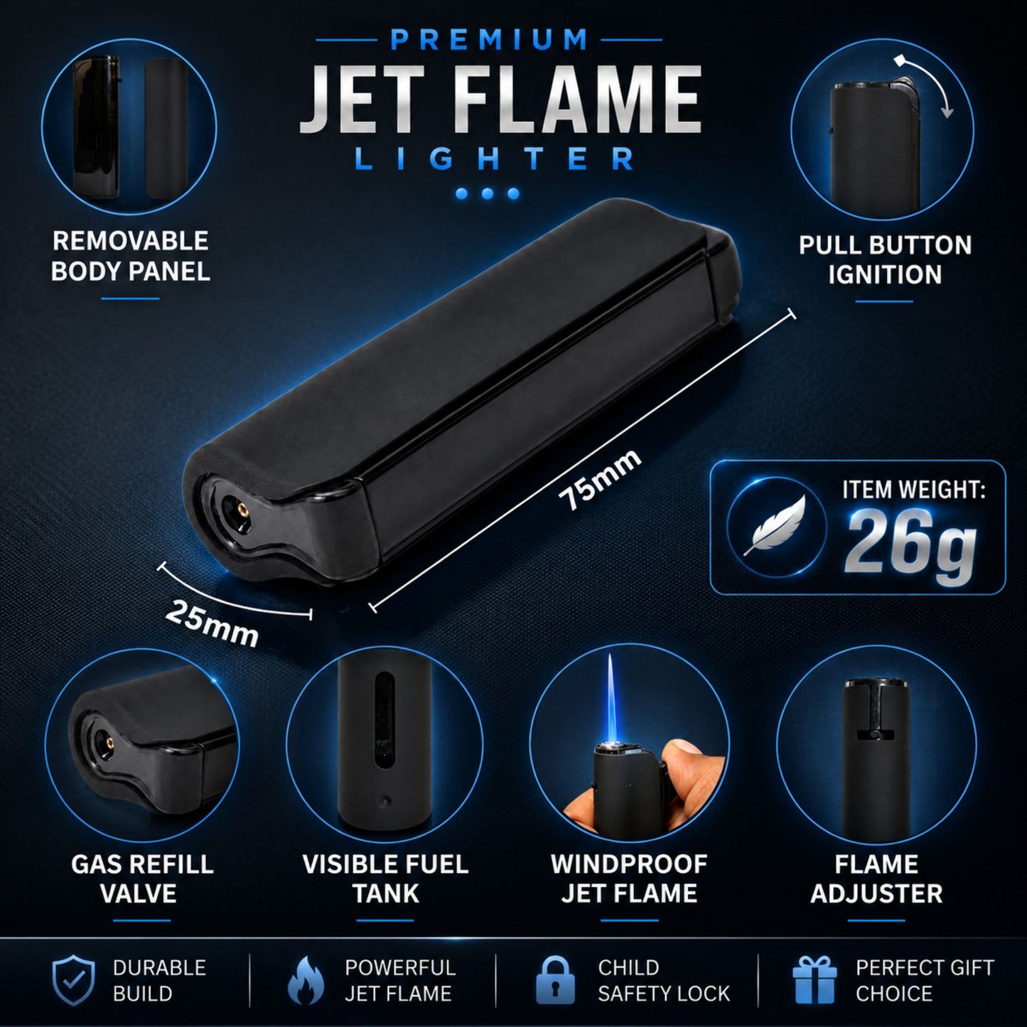 Black Matt Jet Flame Lighter 