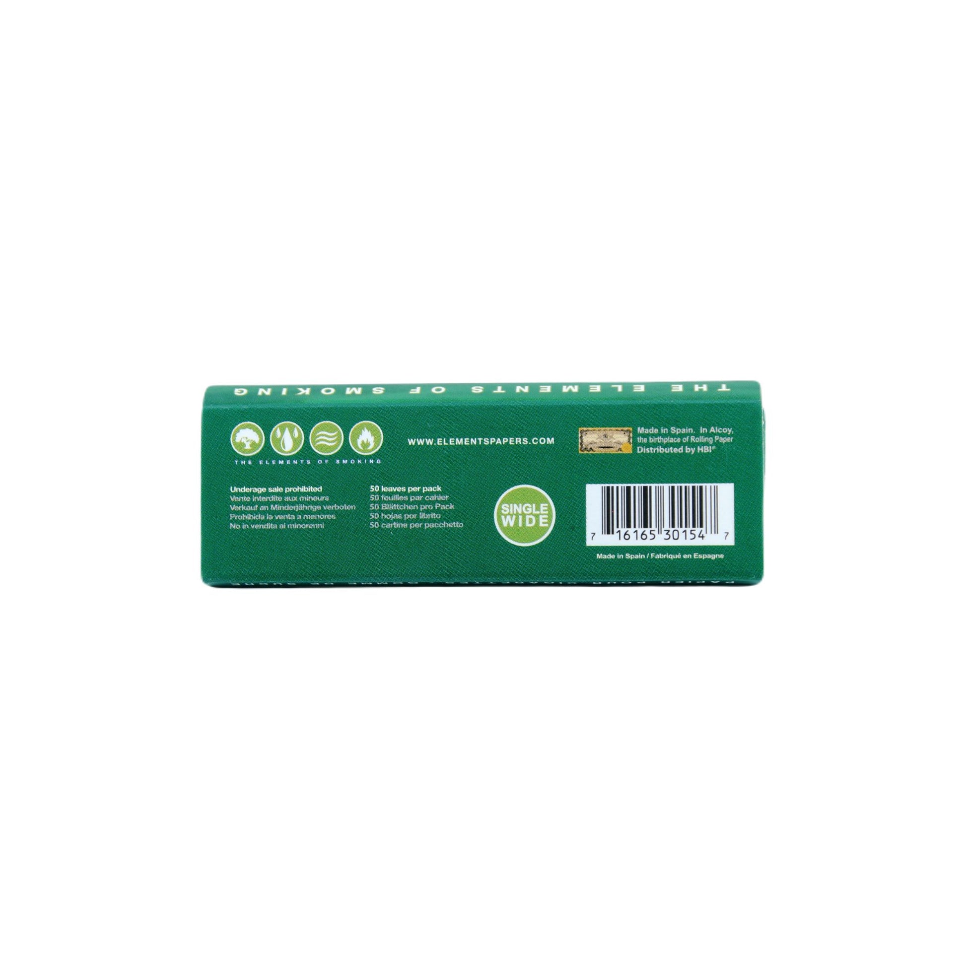 ELEMENTS GREEN Single Wide Size Rolling Papers