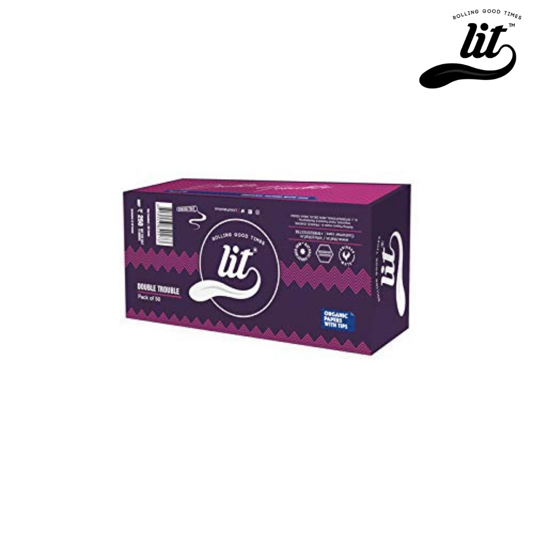 LIT Rolling Paper Double Trouble White Organic Rice Paper with Tips-Pack of 50 - HighJack